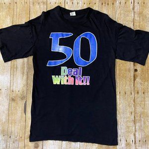 Vintage Single Stitched 50 Deal with It Tee Shirt Men’s XL Fifty Fifty Black